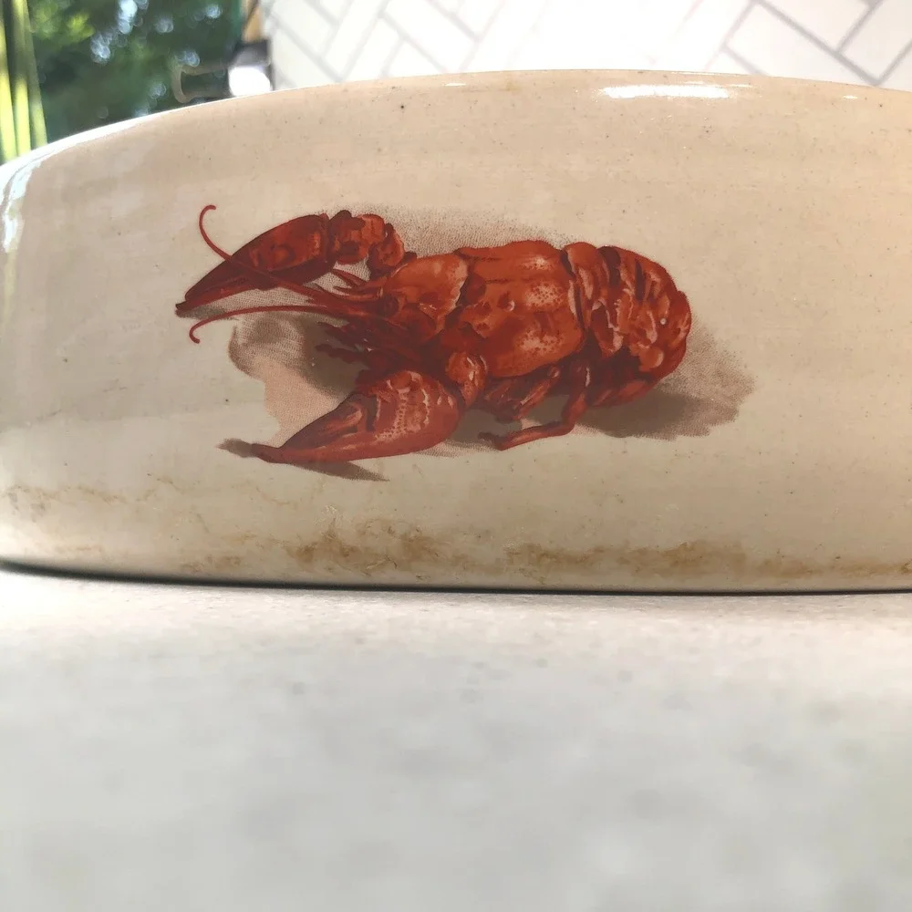 Martinez Pottery Hand Turned Stoneware Crawfish Lobster Dish Marshall TX 15in